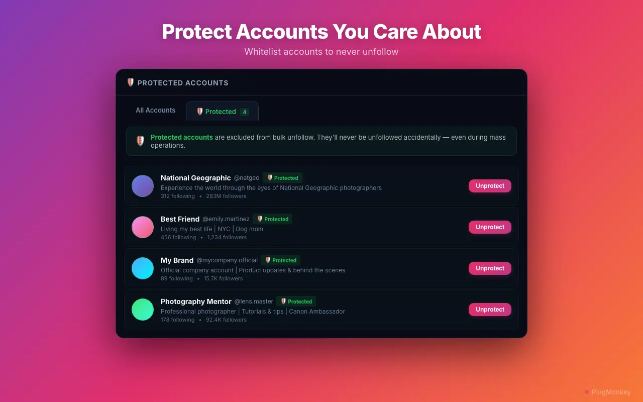 Unfollow Pro for Instagram's follower management panel with filter controls