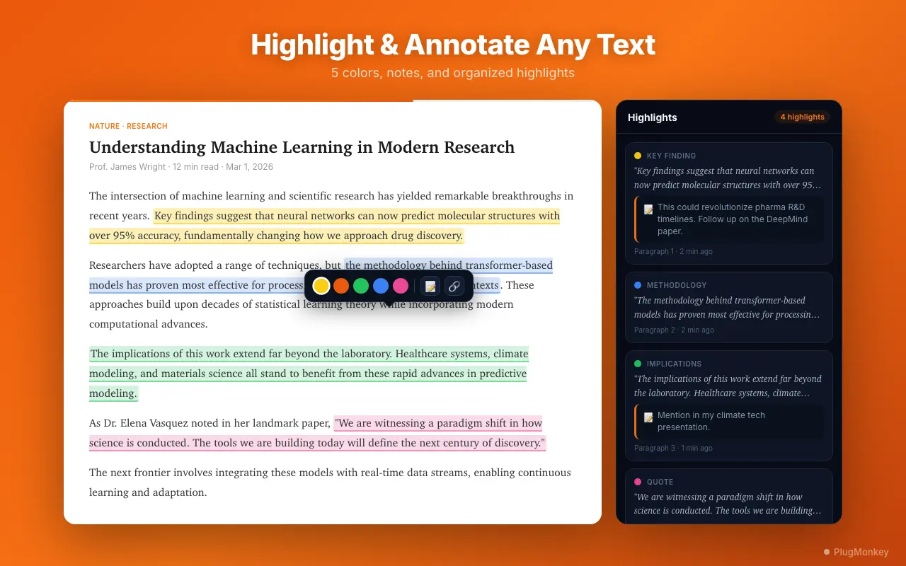 ReadMonkey Pro's side-panel reading library